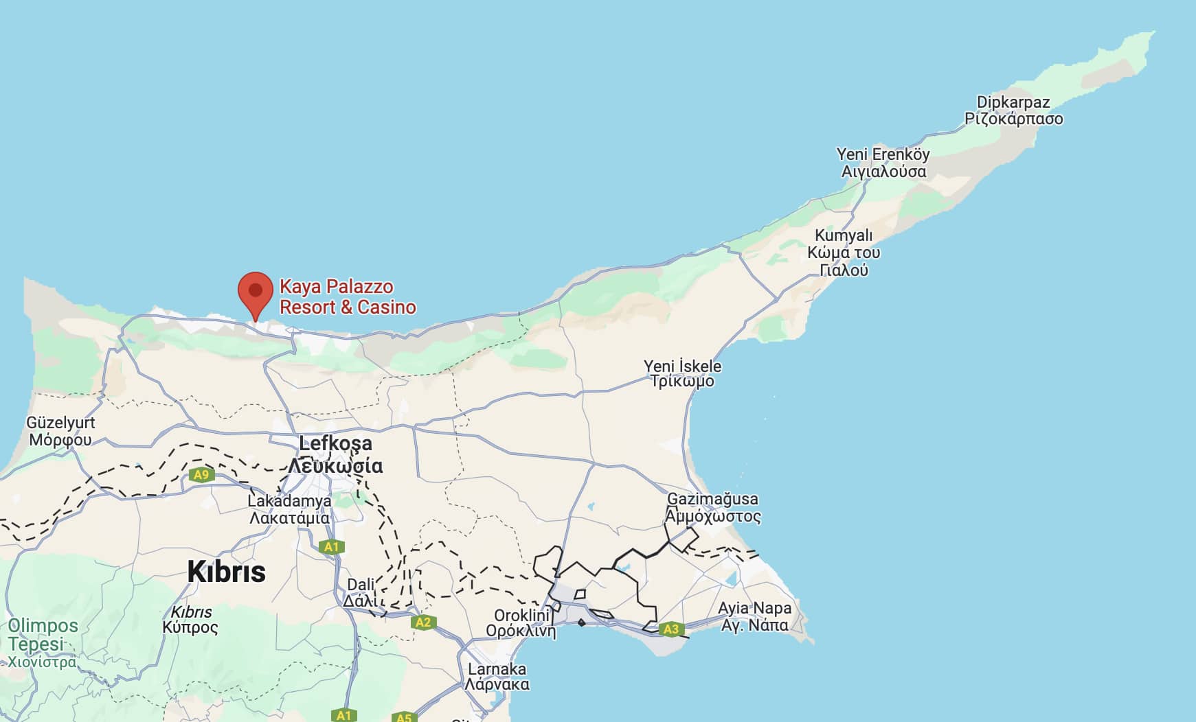 kaya palazzo girne nerede harita