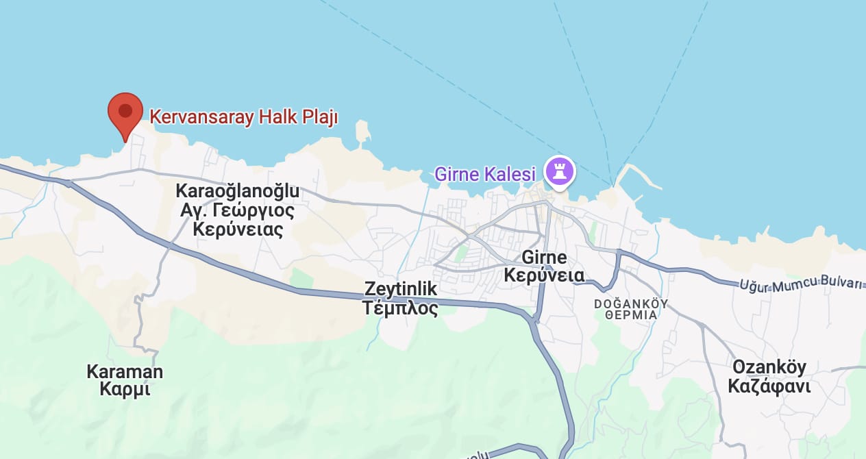 kervansaray halk plajı girne nerede nasıl gidilir harita